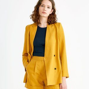 Frank & Oak Double Breasted Linen Blend Blazer in Dark Honey Gold Large